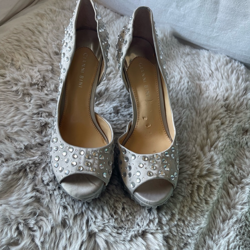 Gianni Bini Silver Crystal Peep-Toe Heels
